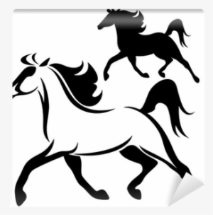 Running Horse Vector Outline And Silhouette Wall Mural - Running Horse Embroidery Design #3562027