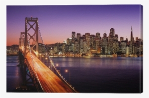 San Francisco Skyline And Bay Bridge At Sunset, California - Golden Gate Bridge Art 32x24 Poster Decor #3587676