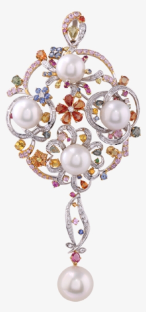 White South Sea Pearl With Fancy Sapphire And Diamond - Cat #3592554