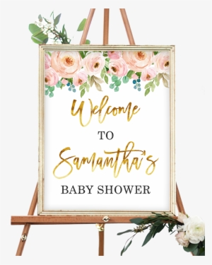 Pink And Gold Floral Welcome Sign - Fall Baby Shower Welcome Sign #3593022