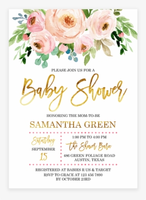 Pink And Gold Floral Baby Shower Invitation Printable - Flower Pink And Gold Png #3593192