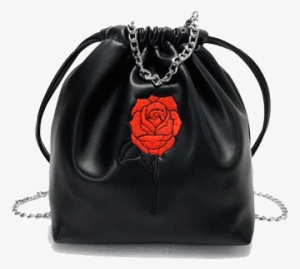 Itgirl Shop Shoulder Chain Rose Embroidery Black Pu - Soft Grunge #3594834