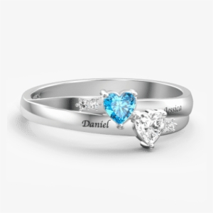 Engraved Double Heart Birthstone Promise Ring Silver - Pre-engagement Ring #3597601