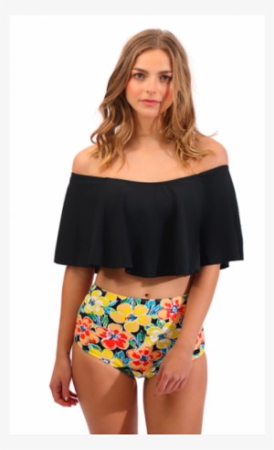 Bikini De Top Negro Y Calzón Floral - Bikini #3599666