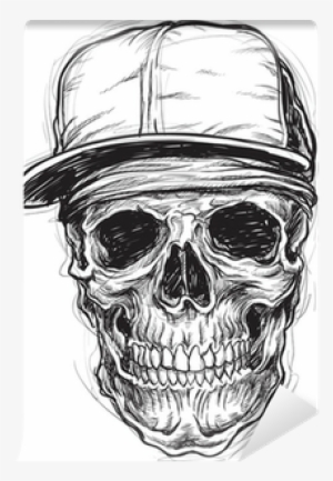 Sketchy Skull With Cap And Bandana Wall Mural • Pixers® - Gorras Dibujadas A Lapiz #360129
