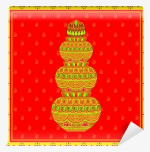 Vector Illustration Of Decorated Mangal Kalash Wall - Paper #369038
