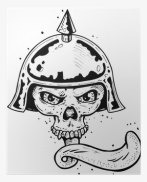 Punk Tattoo Style Skull With Helmet And Long Tongue - Punk Tattoo #3601168