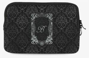 Black Grey Damasks Frame Monogram Initial Ipad Mini - Custom Black Grey Damasks Frame 5'x7'area Rug #3601535