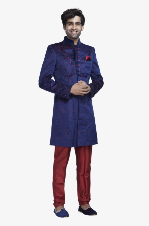 Electric Blue And Red Sherwani Set - The Stylease #3615589