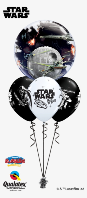 Baby Bouquet With A Double Layer Of 3x Latex Balloons - 24 Double Bubble Death Star Star Wars Balloon #3615924