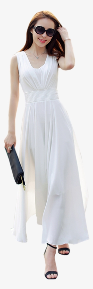 Women Waist Fitted Sleeveless Pleated Gown - Dress #3623622