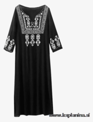 Side Slit Retro Embroidery Dress Black - Dress #3623708