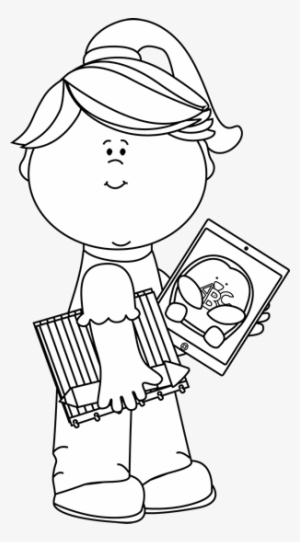 Black And White Girl With School Supplies And Tablet - Playing Guitar Clipart Black And White #3628347