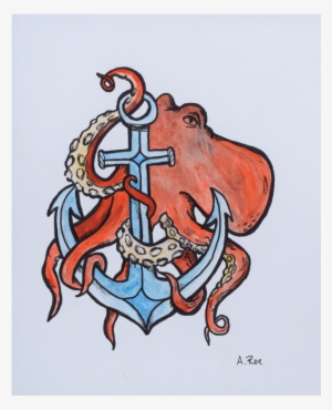 Octopus Anchor Tentacle Illustration Watercolor Drawing - Illustration #3628348