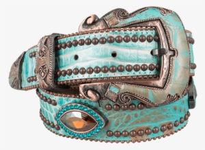 Topaz And Blue Zircon Turquoise Leather Belt - Blue #3630984