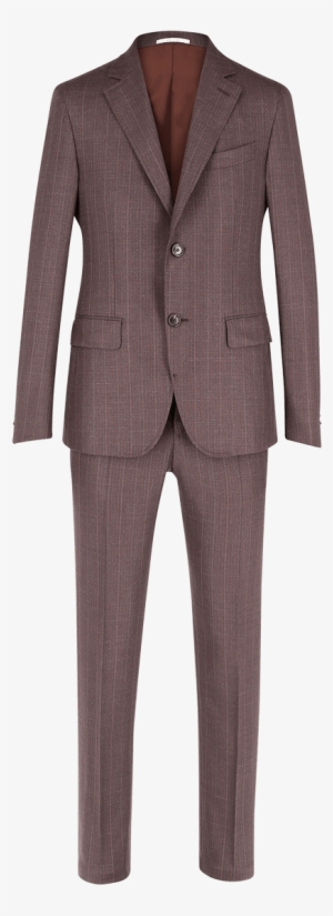 Brown Wool And Silk Burned Brown And Rope Striped Suit - Suit #3633518