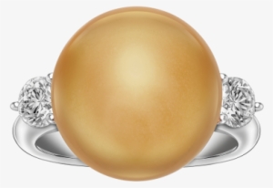 Round Golden South Sea Pearl And Diamond Ring - Ring #3634182