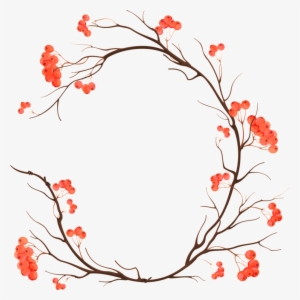 Orange Pink Flowers Hand Drawn Garland Decorative Elements - Christmas Illustration To Painting #3636454