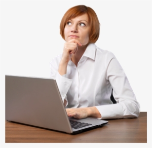 Woman On Laptop, Thinking With Hand On Chin - Sitting #3643039