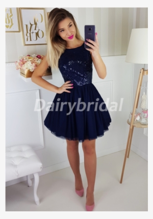 Tulle Homecoming Dress, Sleeveless Homecoming Dress, - Granatowa Sukienka Illuminate Allegro #3645656