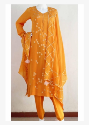 Saffron Yellow Gota-patti Phool Embroidered Kurta And - Gota #3648520