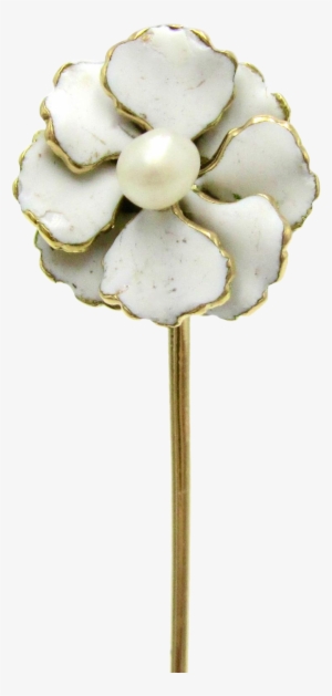 White Enamel & Pearl 14k Gold Art Nouveau Flower Stick #3653727