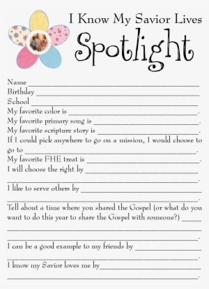 [spotlight Paper ] I Know My Savior Lives - Young Women Spotlight Sheet #3654973