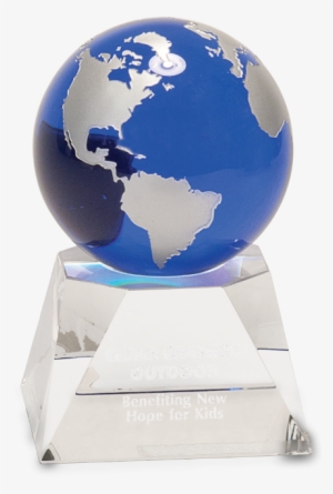 2p12cry6532m Medium Crystal Blue Globe W/clear Base - Award Trophy Globe Crystal #3656140