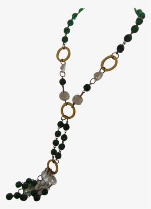 Gorgeous Green Poured Glass Bead, Faceted Crystals - Necklace #3658751