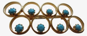 Stylish Golden Rings And Faux Turquoise Stones Brooch, - Opal #3658774