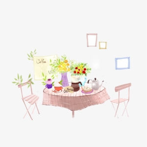 Tea Table Decoration Luxury Poster Drawing Illustration - Cartoon Afternoon Tea Table #3659303