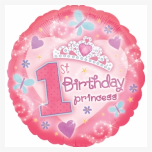 18" Round Happy 1st Birthday Princess Balloon - Happy 1st Birthday Baby Girl #3667338