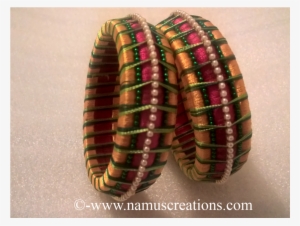 Yellow Pink And Green Combination Silk Thread Bangles - Handmade Silk Thread Bangles Png #3667638