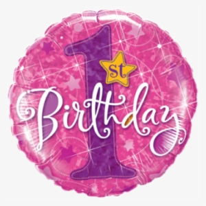 Holograph 1st Bday Stars Pink - 1st Birthday Balloons Png #3670349