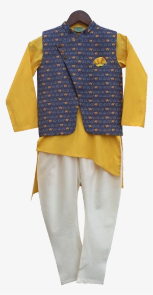 Designer Dress Elephant Print Nehru Jacket With Asymmetric - Kurta #3670888