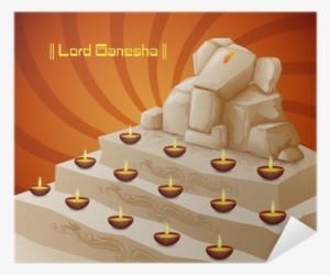 Vector Illustration Of Lord Ganesha With Burning Diya - Ganesha #3671763