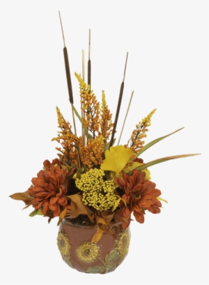 Silk Fall Harvest Round Sunflower Pot • - Autumn #3673576