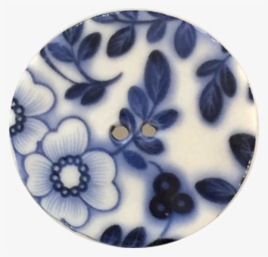 Indigo And White Round Floral Porcelain Button, Now - Santa Fe #3674273