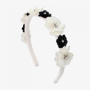 Cream Hairband With Flowers - Cream #3675114