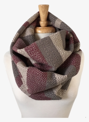 Oxblood, Cream And Charcoal Grey Woven Infinity Scarf - Scarf #378423