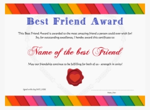 Best Friend Award - Appreciation Certificate For A Best Friend #3718203