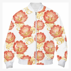 Large Abstract Flowers In Chinese Red & Gold Bomber - Rose #3719971