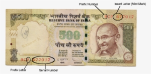 Denominations - Rs - 50, Rs - 100, Rs - 500, Rs - - Inset Letter In 500 Note #3724729