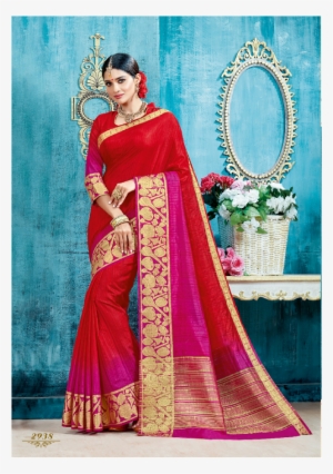 Shaded Blurred Red And Fuscia Designer Silk Saree - Silk #3726731