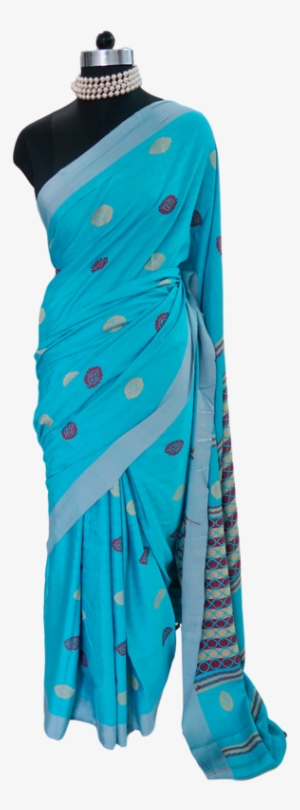 Organic Eri Silk Saree In Robin's Egg Blue, Showcasing - Silk #3727441