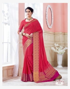 Crepe Silk Saree With Golden Zari Border - Silk #3727655