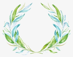 Ftestickers Watercolor Frame Leaves Greenery - Watercolor Blue And Green Flowers Png #3736059