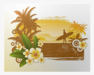 Frangipani Flowers And Surfer Silhouette Poster • Pixers® - Tropical Party #3738782