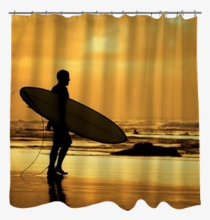 Surfer Silhouette During Sunset Shower Curtain • Pixers® - Surfing #3738848