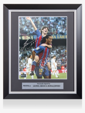 Lionel Messi & Ronaldinho Signed And Framed Photo #3743010